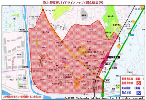 「新・駐車違反取締最重点地域マップ」（神奈川県警）より、綱島西口周辺の最重点地域のエリア図