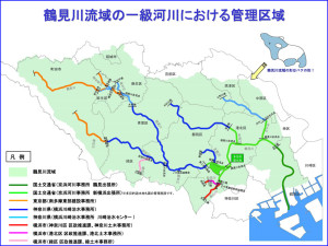 国土交通省による鶴見川流域の全体図（京浜河川事務所のホームページより）※クリックで拡大