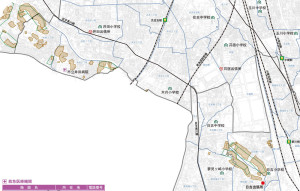 土砂災害ハザードマップの中原区・幸区版で警戒区域となっているのは、日吉駅に近いエリアばかり