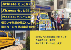 YOKOHAMA TRAINING GYM CORE（ヨコハマ・トレーニング・ジム・コア）の公式サイトがリニューアル！洗練された黄色と紺の色使い、スマートフォンにも対応した画面で、より見やすくなった
