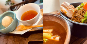 綱島駅から徒歩約2分の綱島西口商店街にある「発酵スープカレーミコヤ.」で7月から登場した新メニュー「茶来未（ちゃくみ）セット」は、日本茶専門店と初のコラボレーションで誕生した（同店提供）